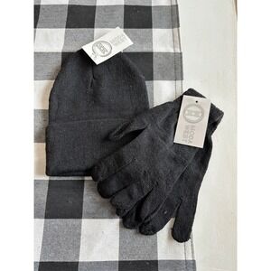 Moda West Black Knit Beanie and Gloves Set Winter Accessories New With Tags